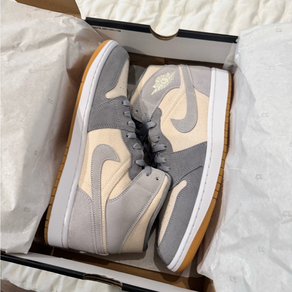 Jordan Gray and Cream High-Top Sneakers